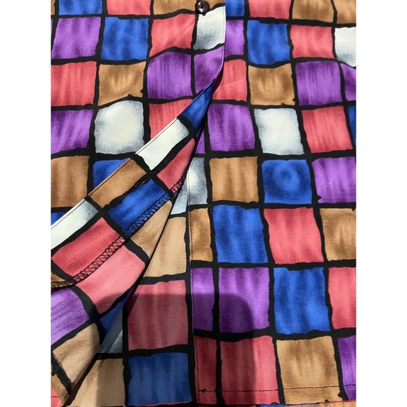 ERENA Vintage Blouse Sz Large Purple Fuchsia Pink Geometric Patchwork Look Shirt - Picture 4 of 7